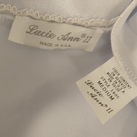 Vintage Lucie Ann USA made Satiny Gown Sexy Satin Negligee Pale Ice Blue w Lace - Picture 7 of 9